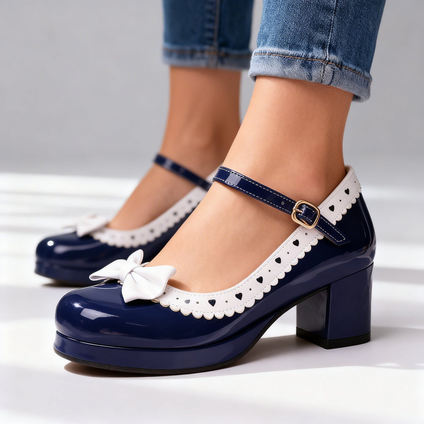 Women's Glossy Patent Platform Loafers with Bow Detail Corvine