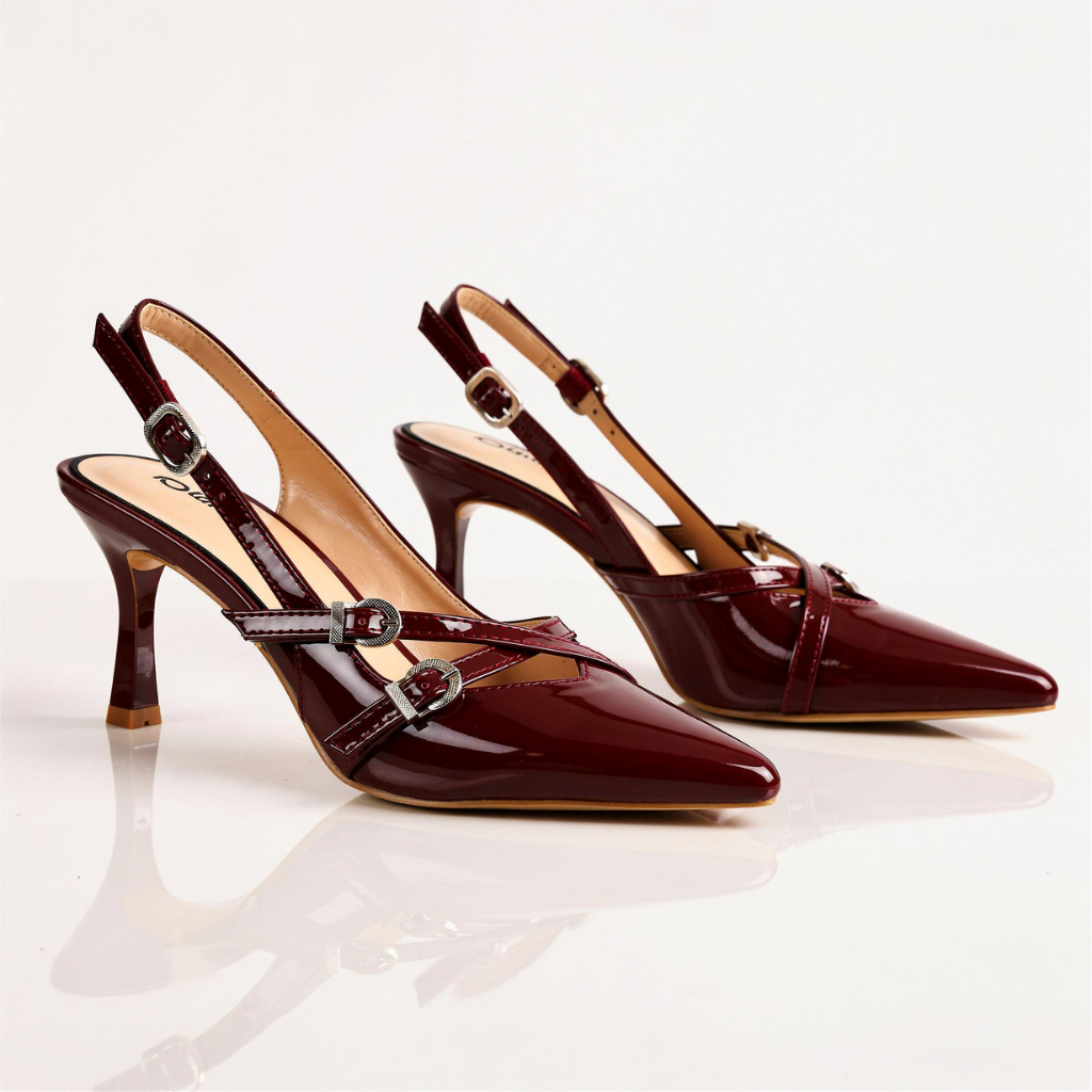 Women's Glossy Patent Pointed Toe Slingback Heels Corvine