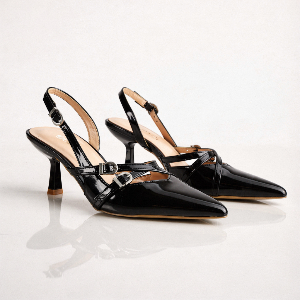 Women's Glossy Patent Pointed Toe Slingback Heels Corvine