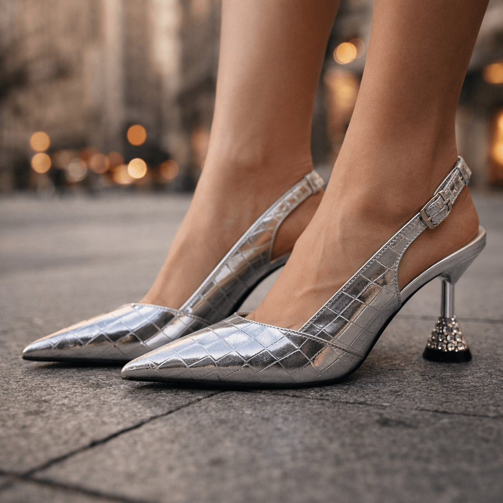 Women's Gold Croc Textured Stiletto Heels Corvine