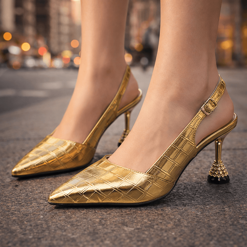 Women's Gold Croc Textured Stiletto Heels Corvine