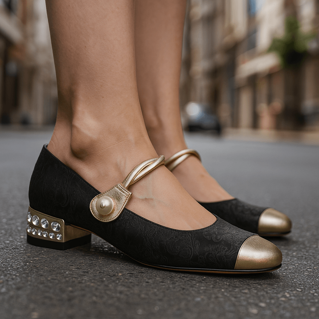 Women's Gold Pearl Accent Heels Corvine