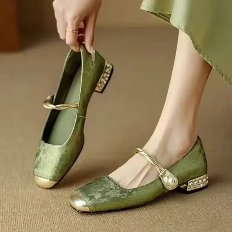 Women's Gold Pearl Accent Heels Corvine
