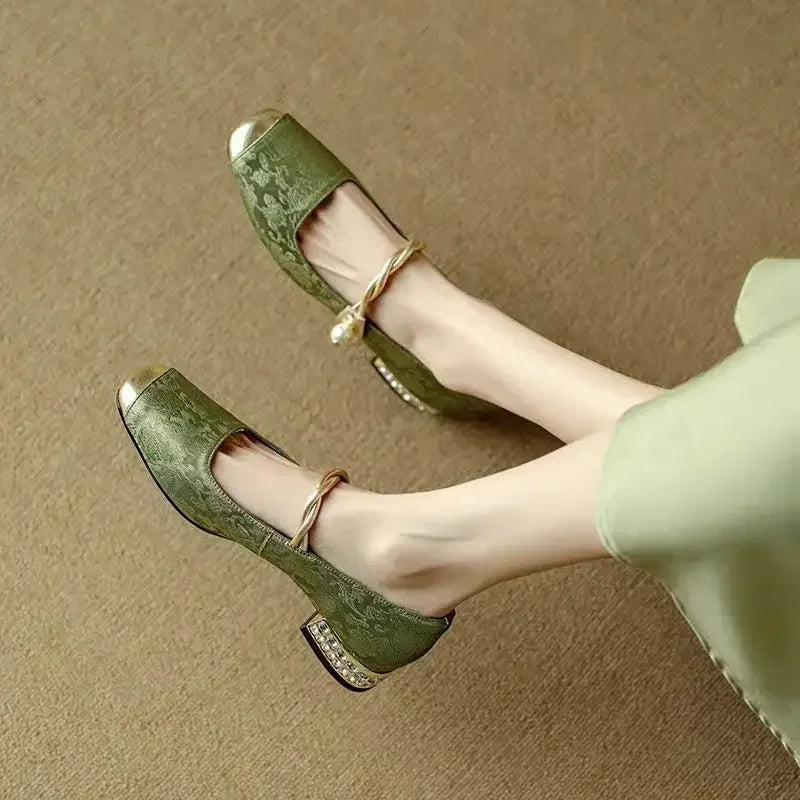 Women's Gold Pearl Accent Heels Corvine