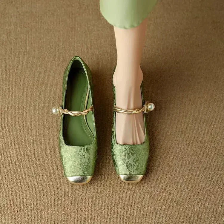 Women's Gold Pearl Accent Heels Corvine