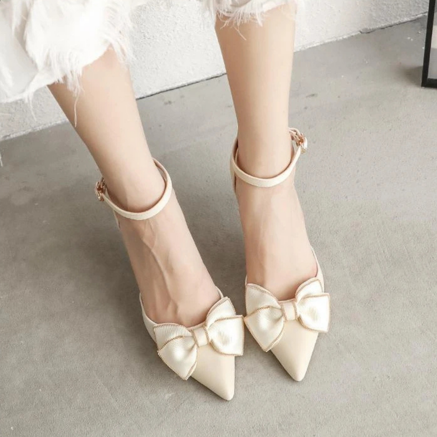 Women's Gold Satin Bow Pointed Toe Heels Corvine