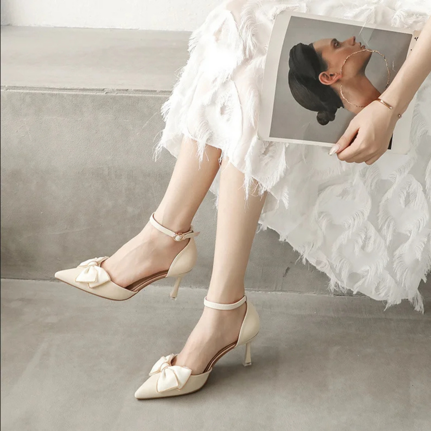 Women's Gold Satin Bow Pointed Toe Heels Corvine