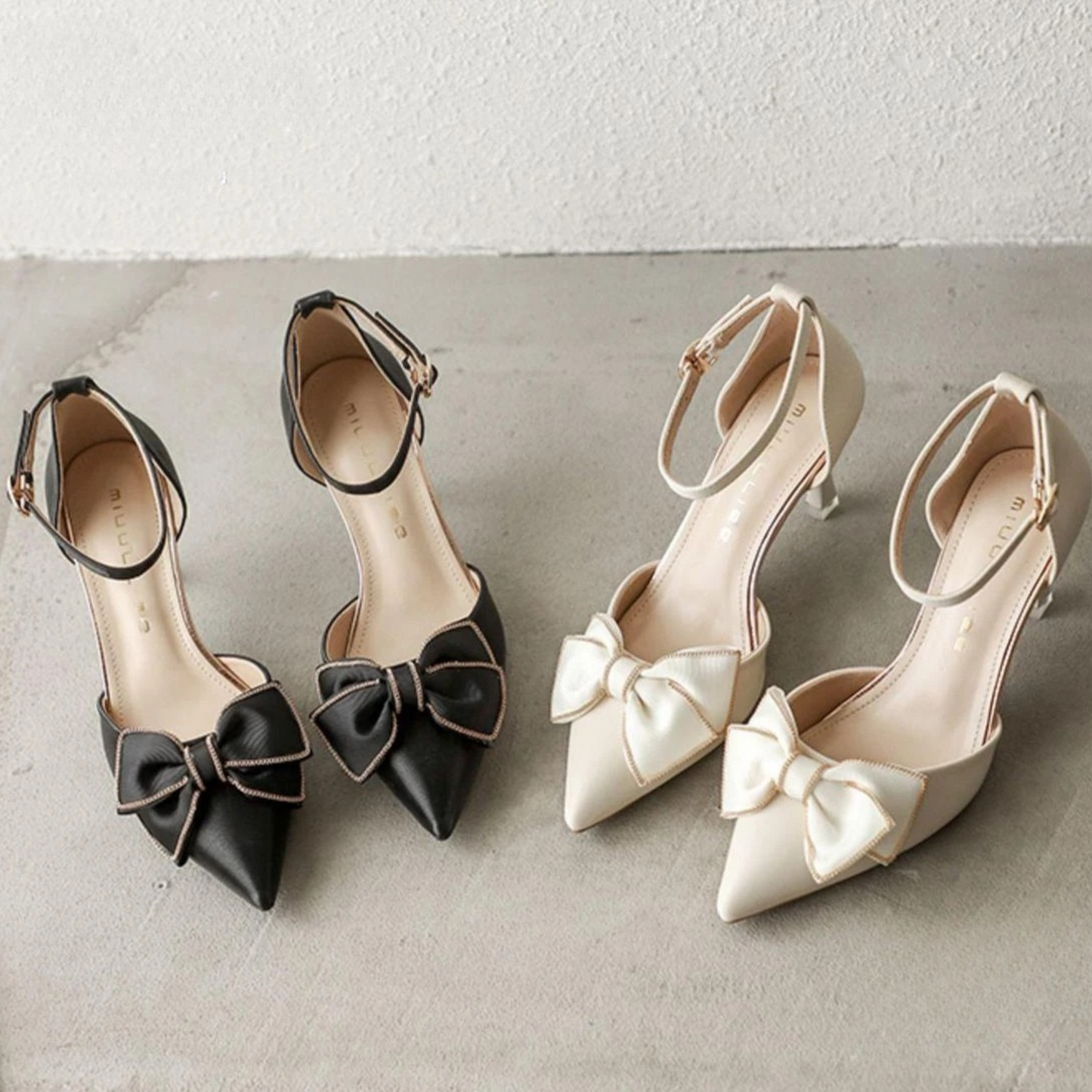 Women's Gold Satin Bow Pointed Toe Heels Corvine