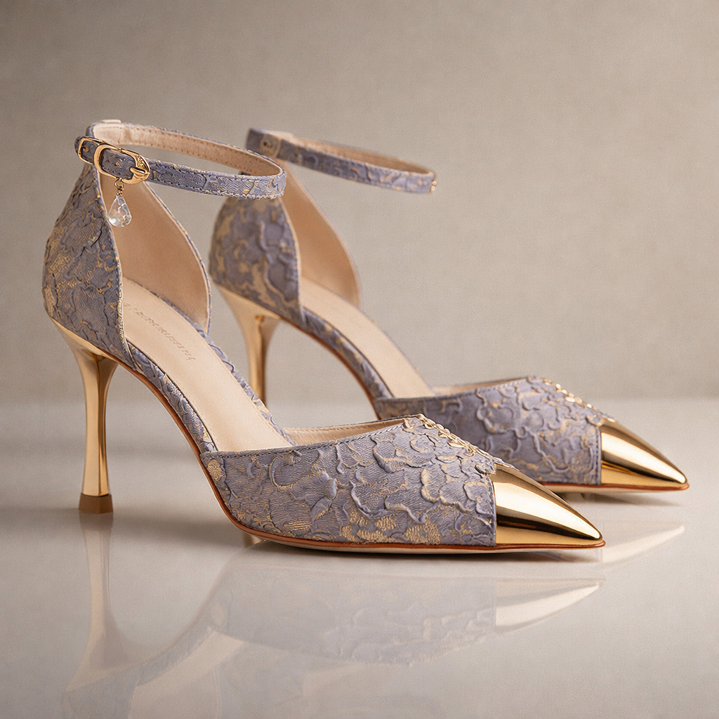 Women's Gold Satin Pointed Toe Heels Corvine