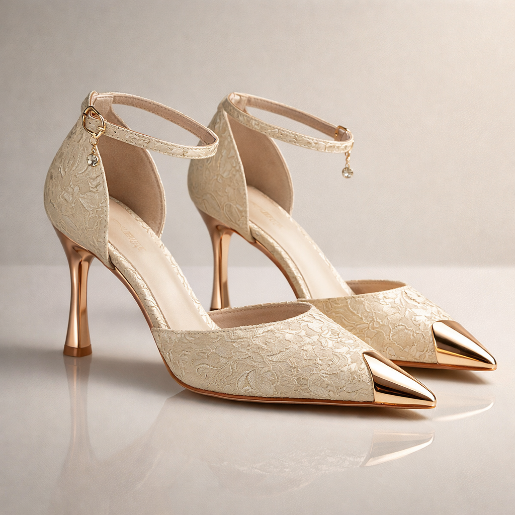 Women's Gold Satin Pointed Toe Heels Corvine