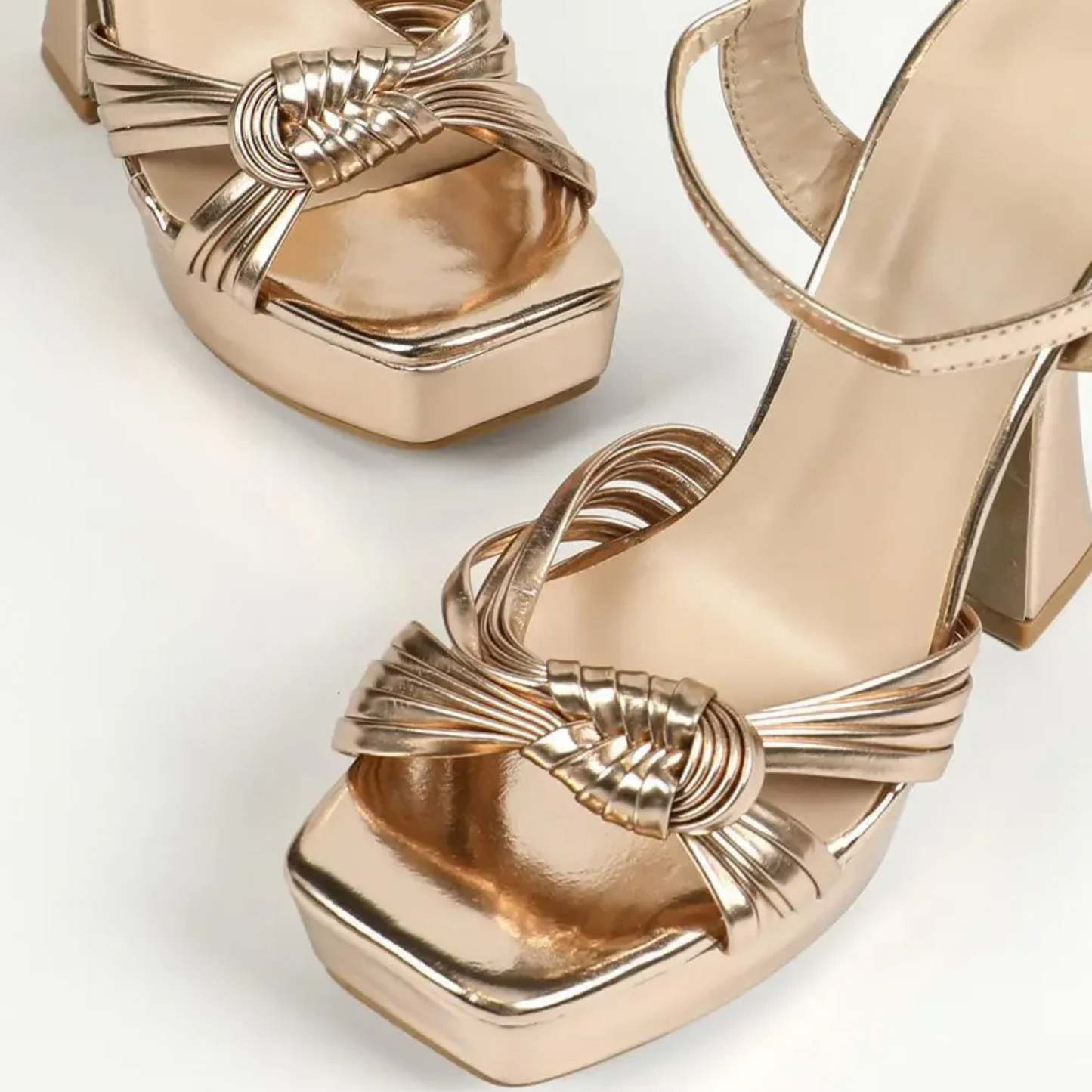 Women's Gold Sculpted Block Heel Platform Heels Corvine