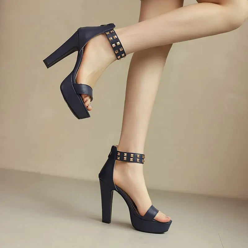 Women's Gold Studded Faux-Leather Platform Heels Corvine