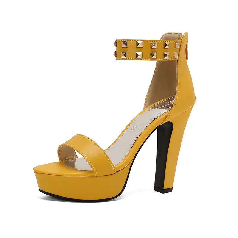 Women's Gold Studded Faux-Leather Platform Heels Corvine
