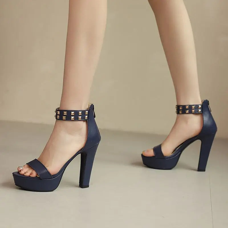 Women's Gold Studded Faux-Leather Platform Heels Corvine
