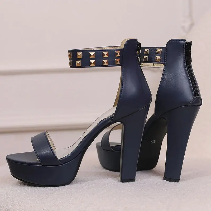 Women's Gold Studded Faux-Leather Platform Heels Corvine
