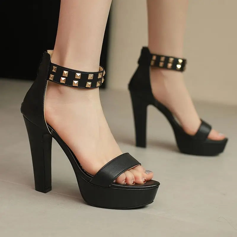 Women's Gold Studded Faux-Leather Platform Heels Corvine