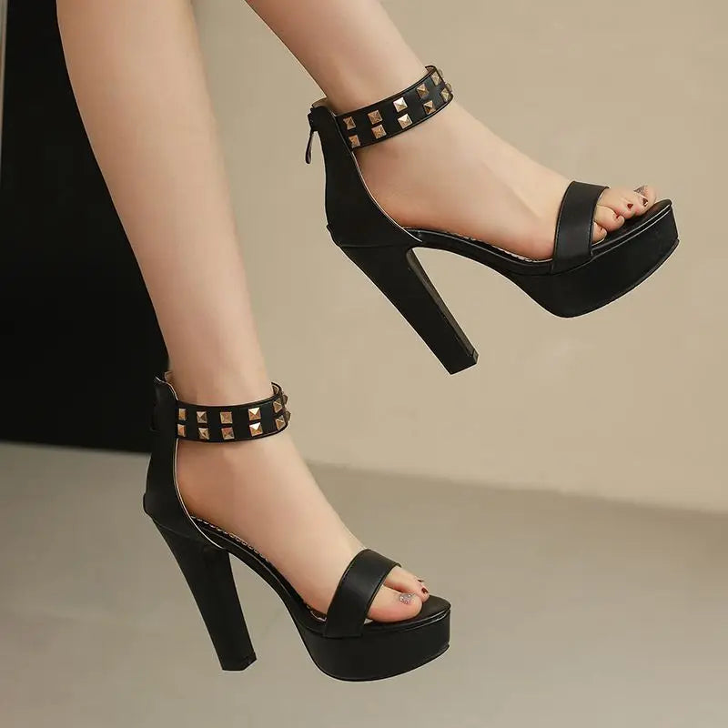 Women's Gold Studded Faux-Leather Platform Heels Corvine