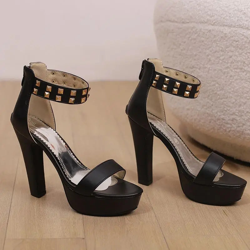 Women's Gold Studded Faux-Leather Platform Heels Corvine