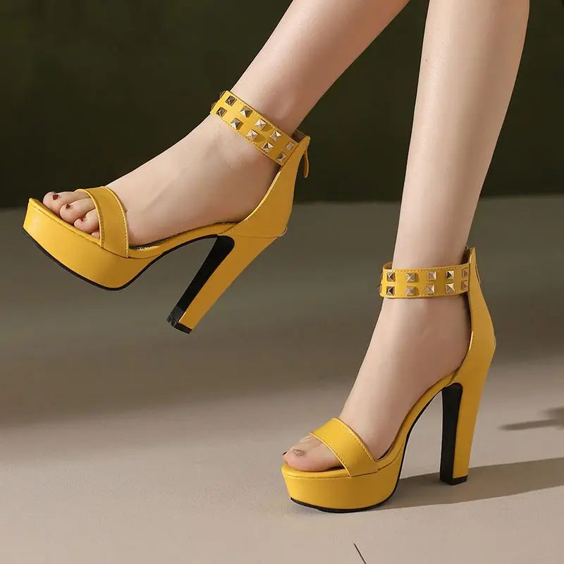 Women's Gold Studded Faux-Leather Platform Heels Corvine