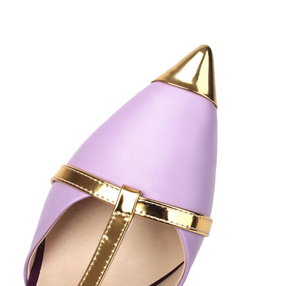 Women's Gold T-Strap Heels with Bow Detail Corvine