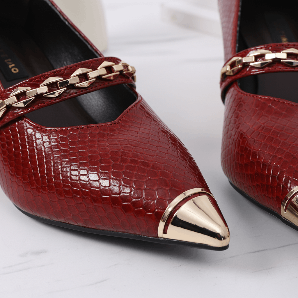 Women's Gold Textured Leather Block Heel Heels Corvine