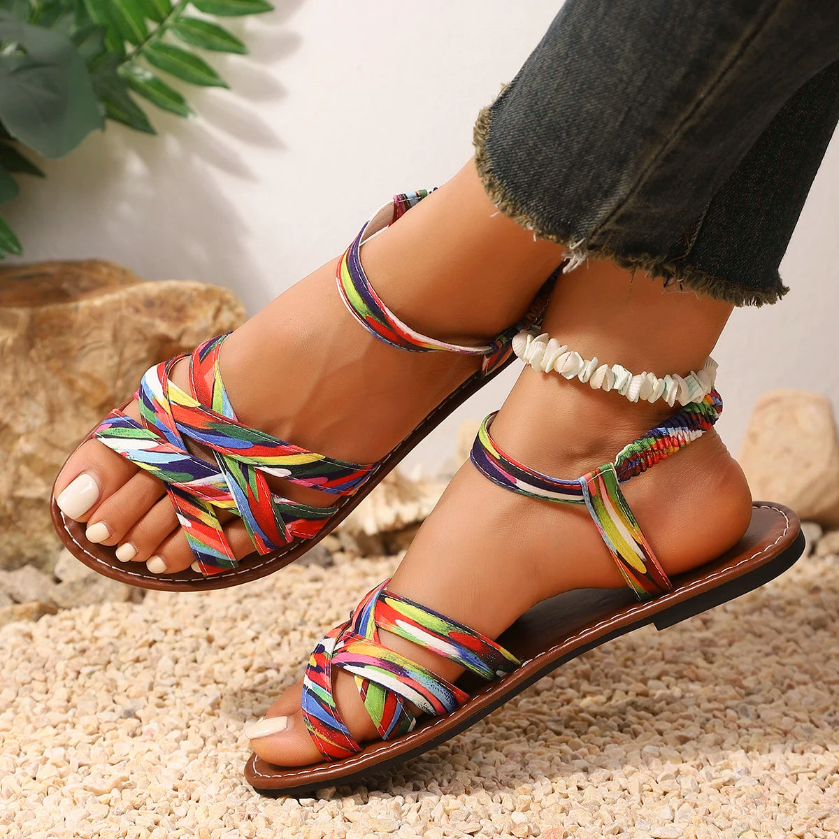 Women's Hand-Finished Vegan Leather Boho Sandals Corvine
