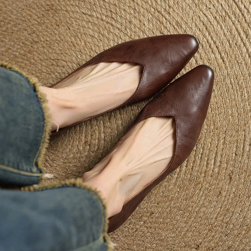 Women's Handcrafted Genuine Leather Black Flats Corvine