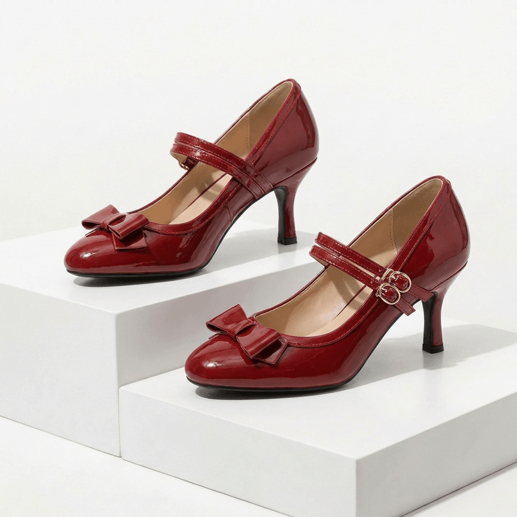 Women's High-Gloss Black Patent Leather Bow Heels Corvine