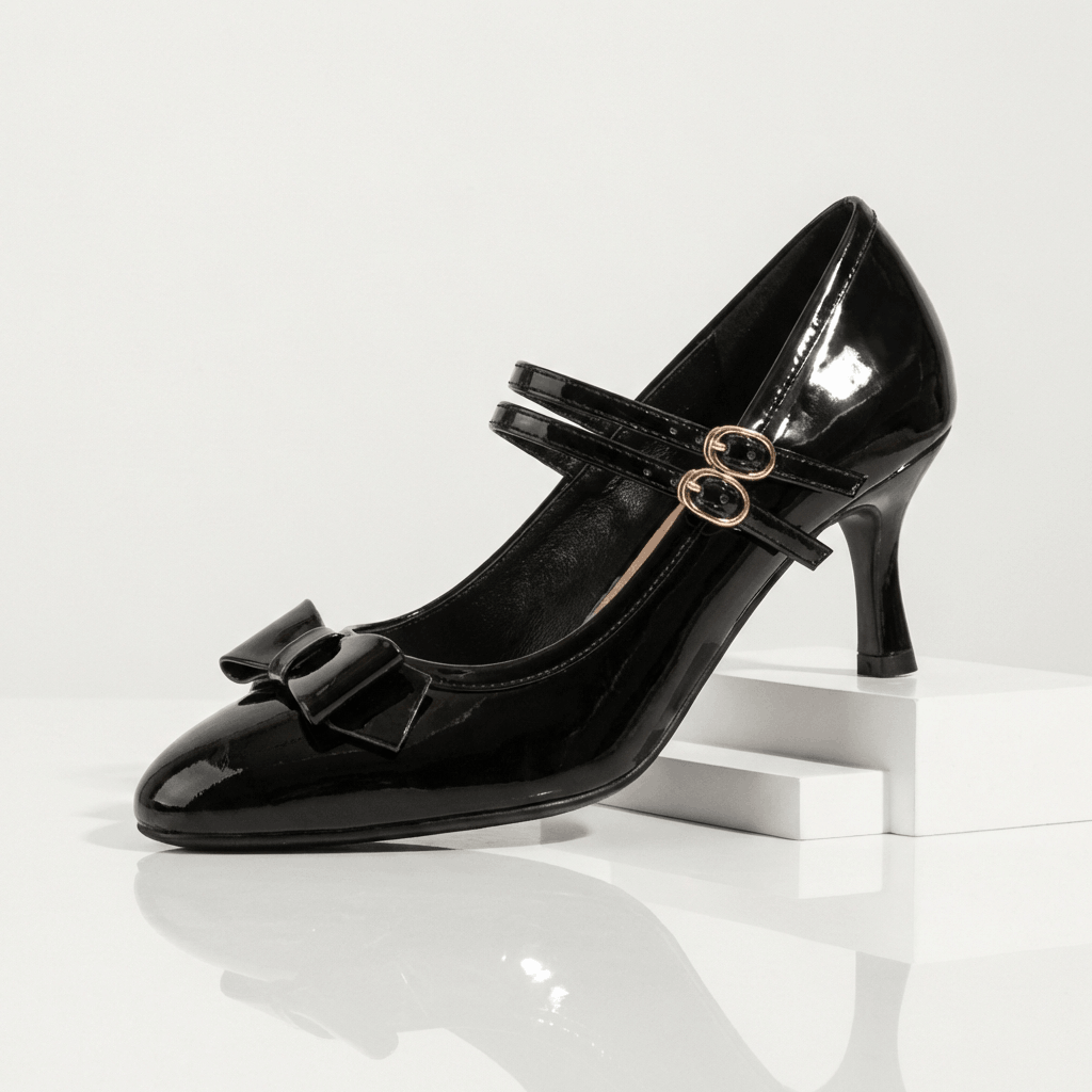 Women's High-Gloss Black Patent Leather Bow Heels Corvine