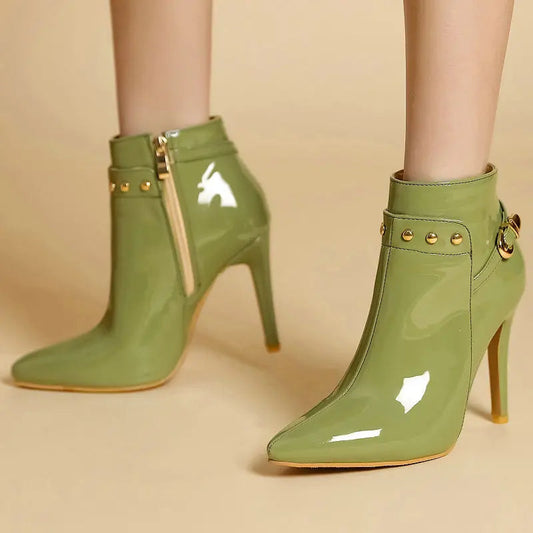 Women's High-Gloss Patent Leather Black Ankle Boots Corvine