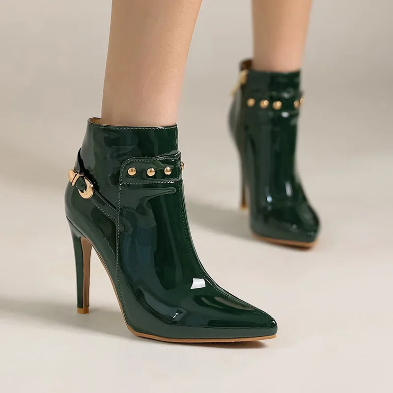Women's High-Gloss Patent Leather Black Ankle Boots Corvine