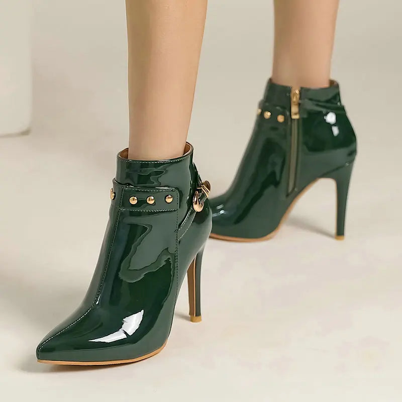 Women's High-Gloss Patent Leather Black Ankle Boots Corvine