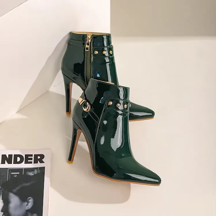 Women's High-Gloss Patent Leather Black Ankle Boots Corvine