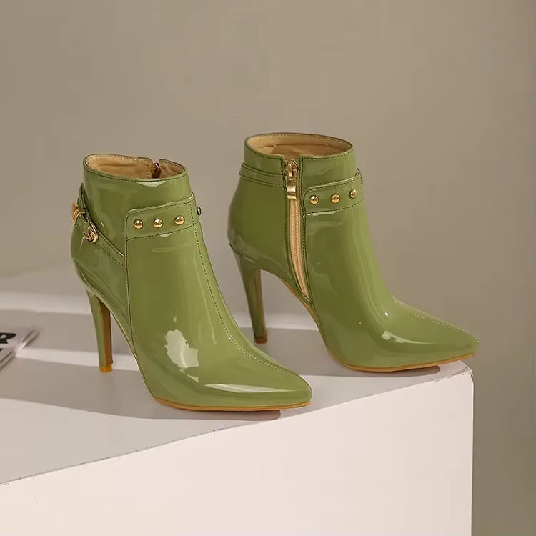 Women's High-Gloss Patent Leather Stiletto Ankle Boots Corvine