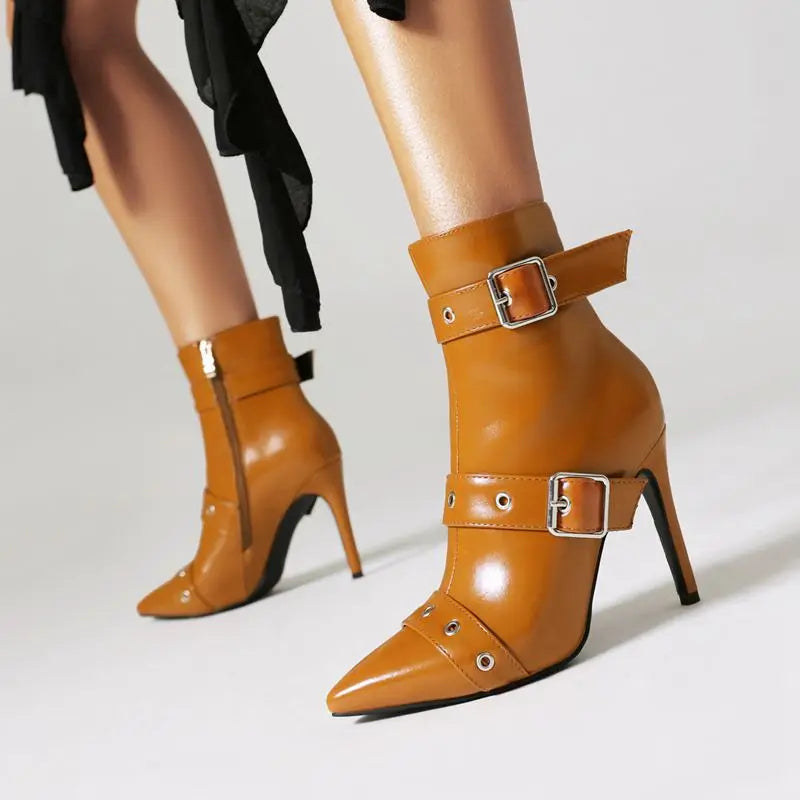 Women's High-Shine Vegan Leather Stiletto Boots Corvine