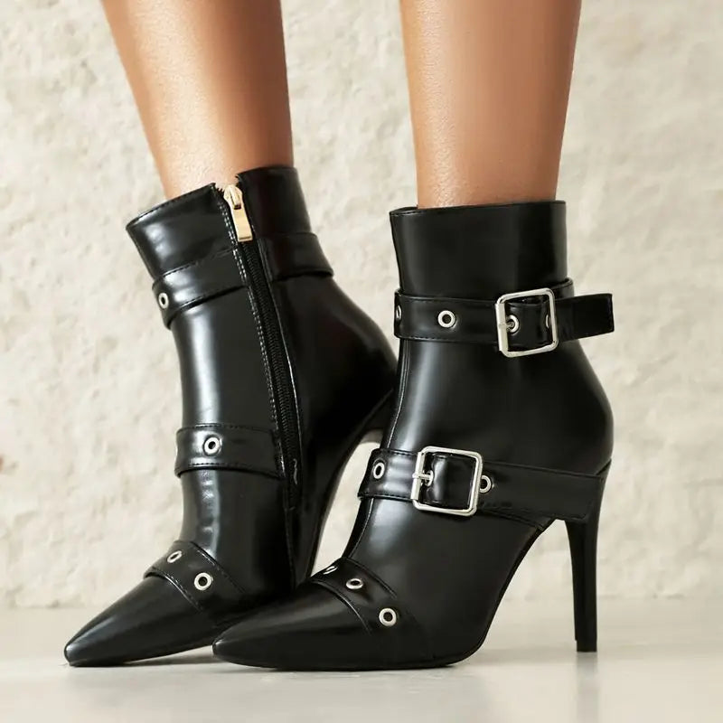 Women's High-Shine Vegan Leather Stiletto Boots Corvine