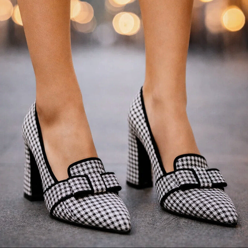 Women's Houndstooth Pattern Block Heel Heels Corvine