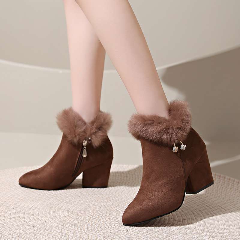 Women's Insulated Black Suede Block Heel Boots Corvine