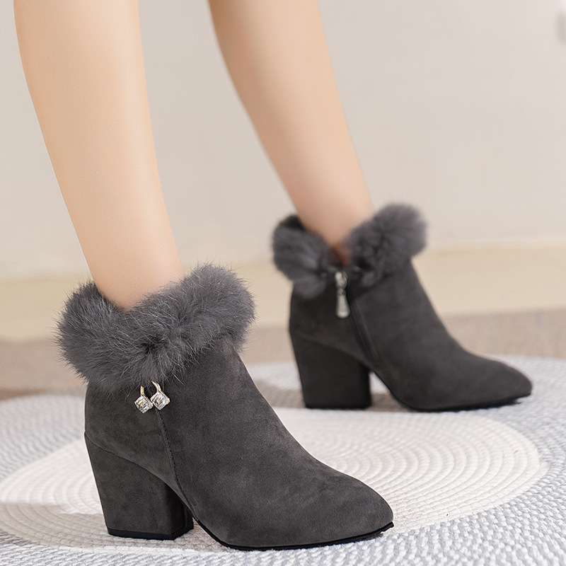 Women's Insulated Black Suede Block Heel Boots Corvine