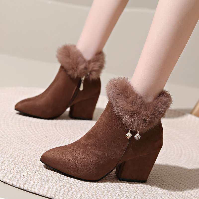 Women's Insulated Black Suede Block Heel Boots Corvine