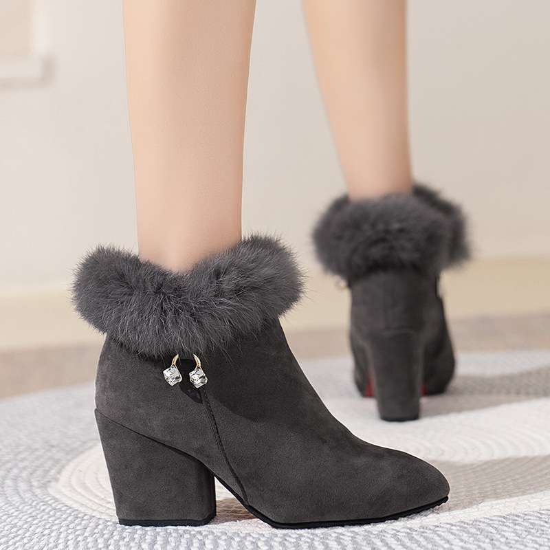Women's Insulated Black Suede Block Heel Boots Corvine