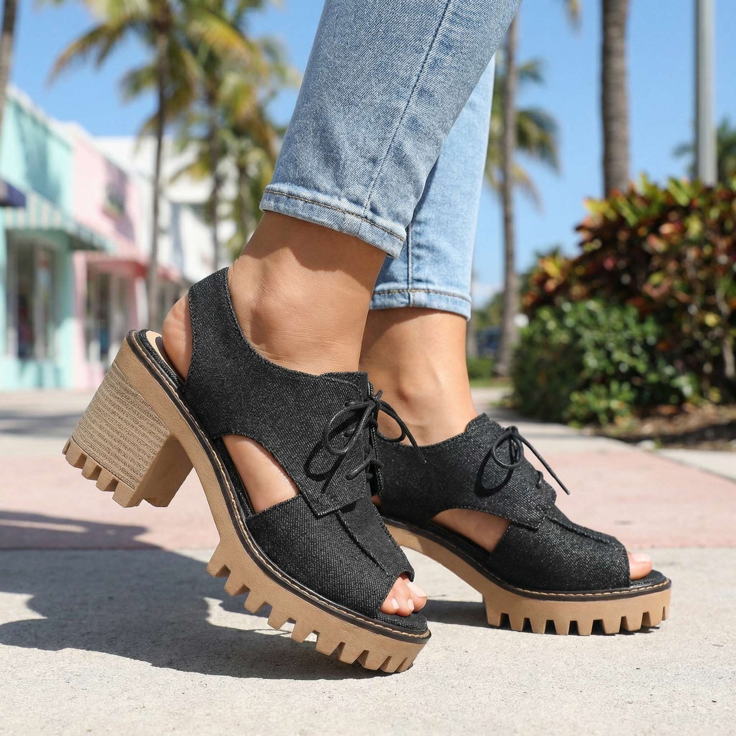 Women's Lace-Up Open Design Heels Corvine