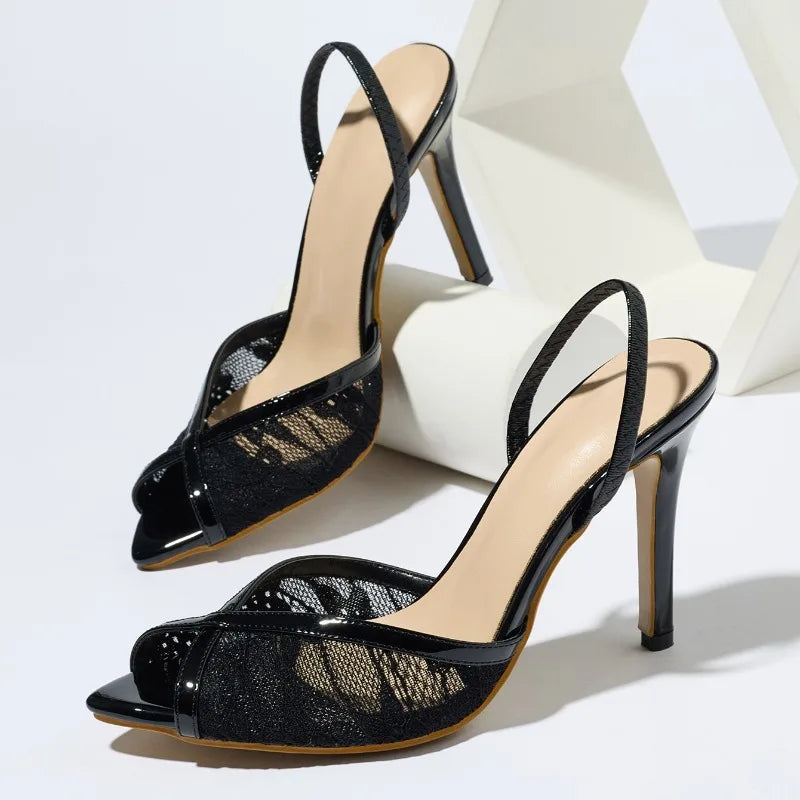 Women's Lace Overlay Slingback Heels Corvine