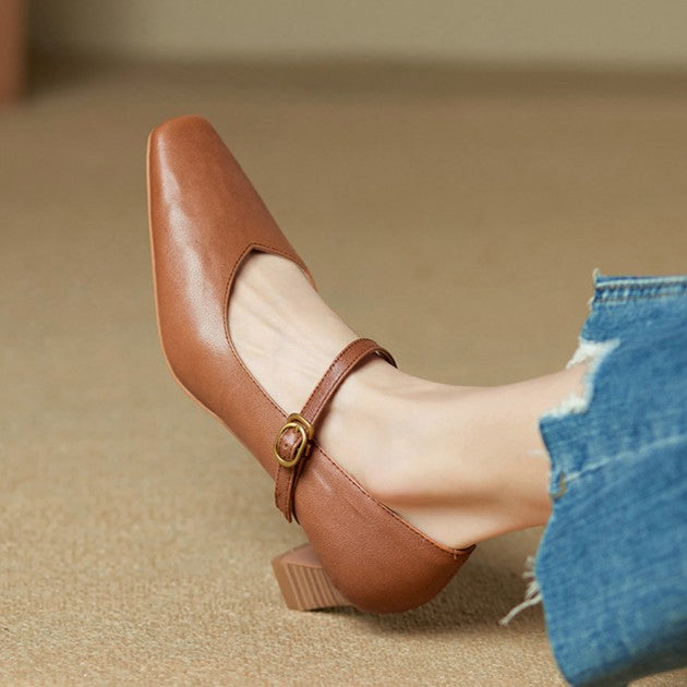 Women's Lambskin Mary Jane Leather Pumps Corvine