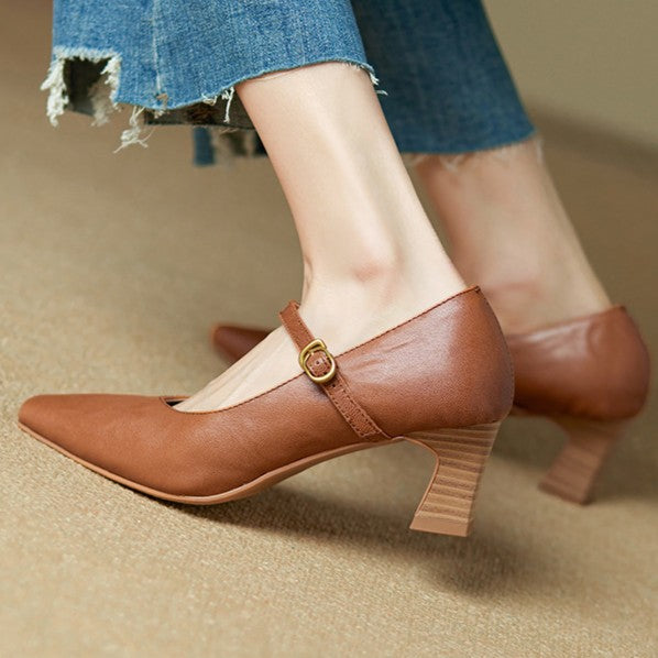 Women's Lambskin Mary Jane Leather Pumps Corvine