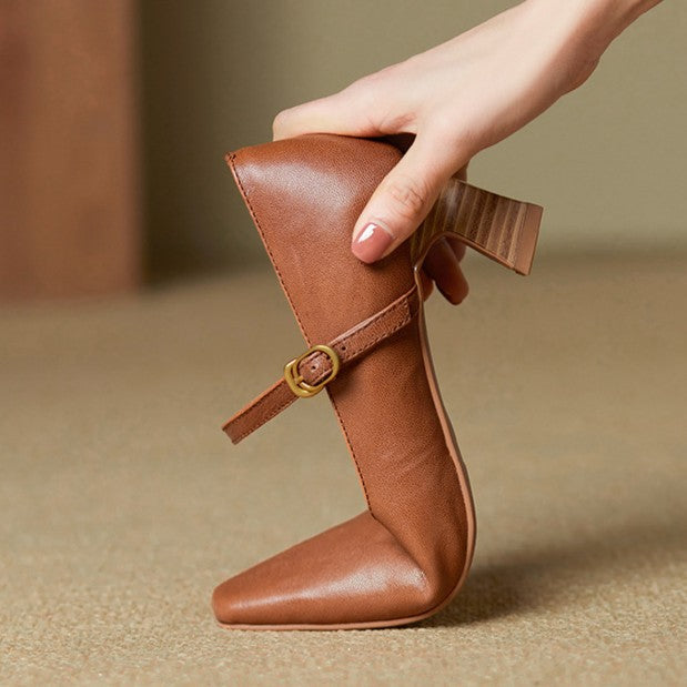 Women's Lambskin Mary Jane Leather Pumps Corvine