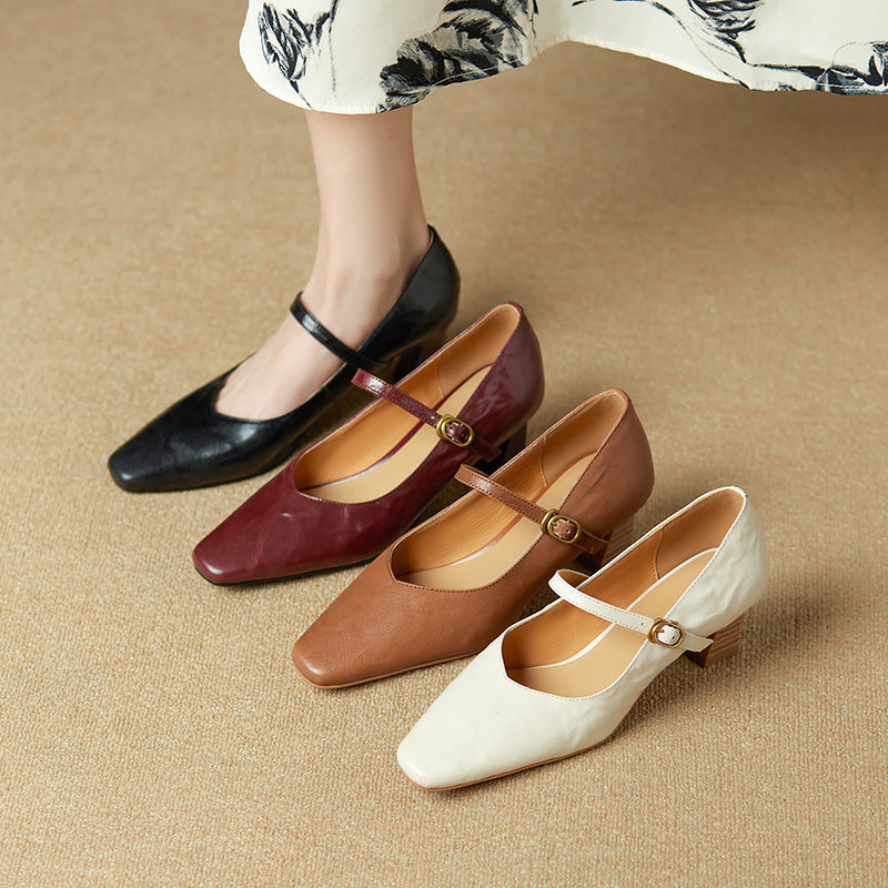 Women's Lambskin Mary Jane Leather Pumps Corvine