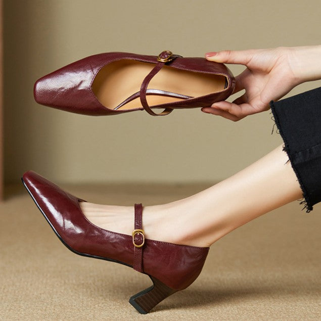 Women's Lambskin Mary Jane Leather Pumps Corvine