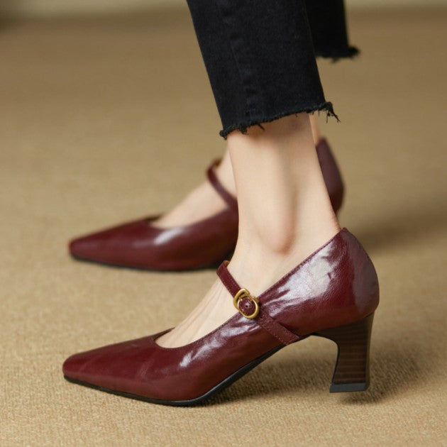 Women's Lambskin Mary Jane Leather Pumps Corvine