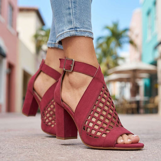 Women's Lattice Pattern Open Toe Heels Corvine